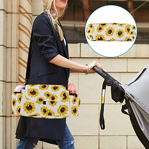 Sunflowers 1 Stroller Organizer with Cup Holder Universal Stroller Organizer Bag Detachable Shoulder Strap Stroller Accessories for Diaper Snacks Toys Keys Fit All Baby Stroller