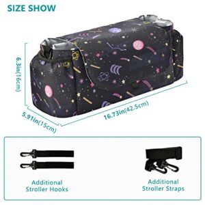 Space Star Planets Stroller Organizer with Cup Holder Universal Stroller Organizer Bag Detachable Shoulder Strap Stroller Accessories for Diaper Toys Phone Keys Fit All Baby Stroller