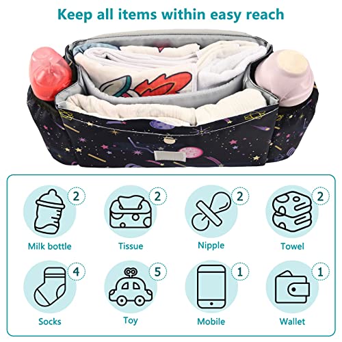 Space Star Planets Stroller Organizer with Cup Holder Universal Stroller Organizer Bag Detachable Shoulder Strap Stroller Accessories for Diaper Toys Phone Keys Fit All Baby Stroller