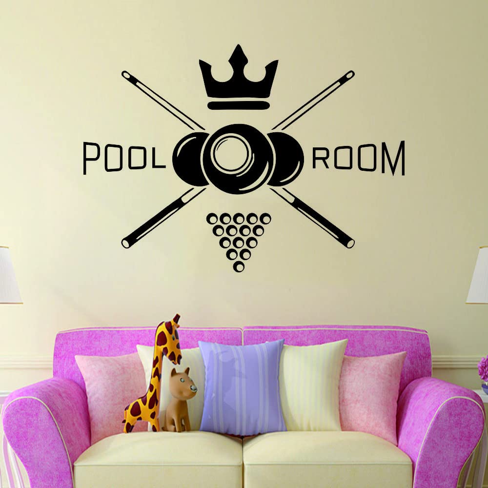 UILMNIY Sports Pool Room Logo Wall Decor Sticker Play Billiards Living Room Wall Decal Art Vinyl Removable Wall Mural for Kids Teenages Bedroom Walllpaper AFN90 (Black)