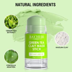 BACHERI Green Tea Mask Stick, Blackhead Remover Mask with Green Tea Extract, Green Mask Stick for Deep Pore Cleansing, Moisturizing, Oil Controlling