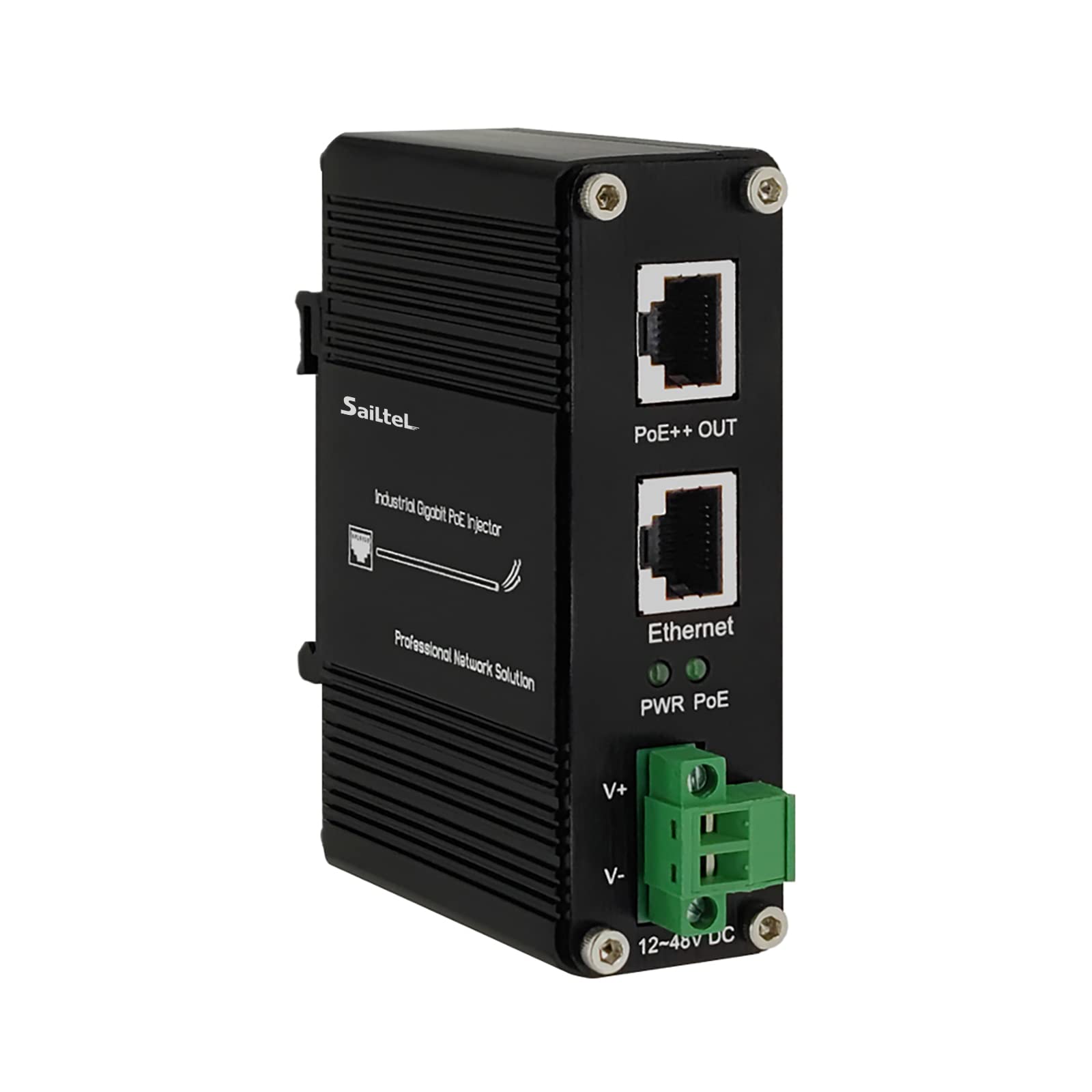 PoE Injector - SaiLteL 95W Industrial Gigabit PoE++ Injector, IEEE 802.3at/802.3af Compliant, ,POE Adapter with 12-48V DC Input,Hardened High Power PoE Injector IP40, DIN Rail, Wall Mount