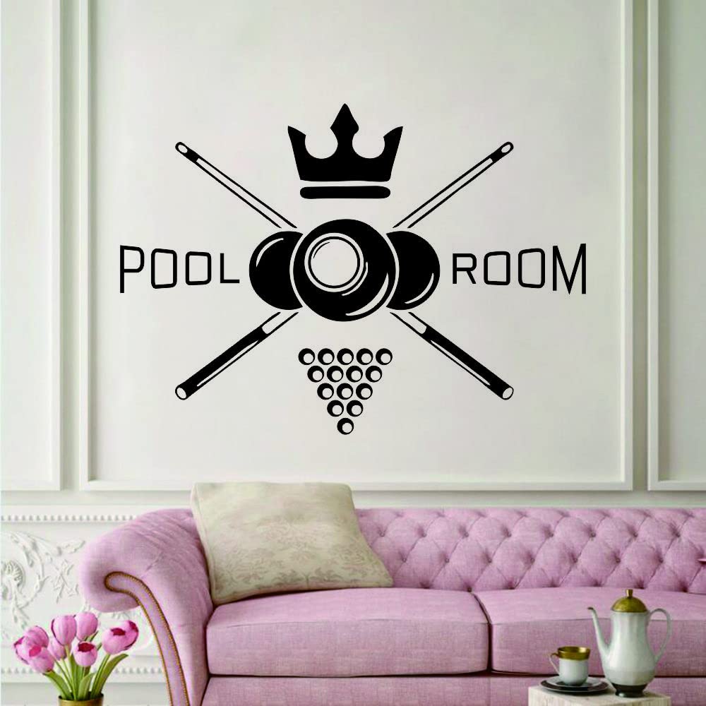 UILMNIY Sports Pool Room Logo Wall Decor Sticker Play Billiards Living Room Wall Decal Art Vinyl Removable Wall Mural for Kids Teenages Bedroom Walllpaper AFN90 (Black)