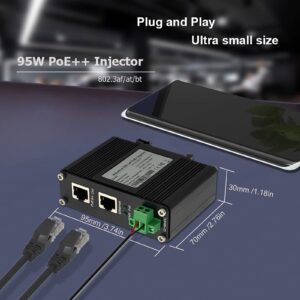 PoE Injector - SaiLteL 95W Industrial Gigabit PoE++ Injector, IEEE 802.3at/802.3af Compliant, ,POE Adapter with 12-48V DC Input,Hardened High Power PoE Injector IP40, DIN Rail, Wall Mount