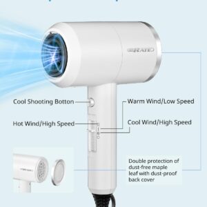 SHRATE Lightweight Ionic Hair Dryer with Diffuser - Powerful 1800W Blow Dryer for Fast Drying - Professional Low Noise Mini Hair Dryer for Travel, Gifts, Hair Styling (White)