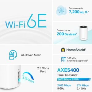 TP-Link Deco AXE5400 Tri-Band WiFi 6E Mesh System(Deco XE75 Pro) - 2.5G WAN/LAN Port, Covers up to 5500 Sq.Ft, Replaces WiFi Router and Extender, AI-Driven Mesh, New 6GHz Band, 2-Pack