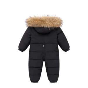 Fewlby Toddler Winter Suit Baby Girls Snowsuit Boys Sweater Coat Winter Outwear Zipper Down Jumpsuits Romper, Black 12-15 Months