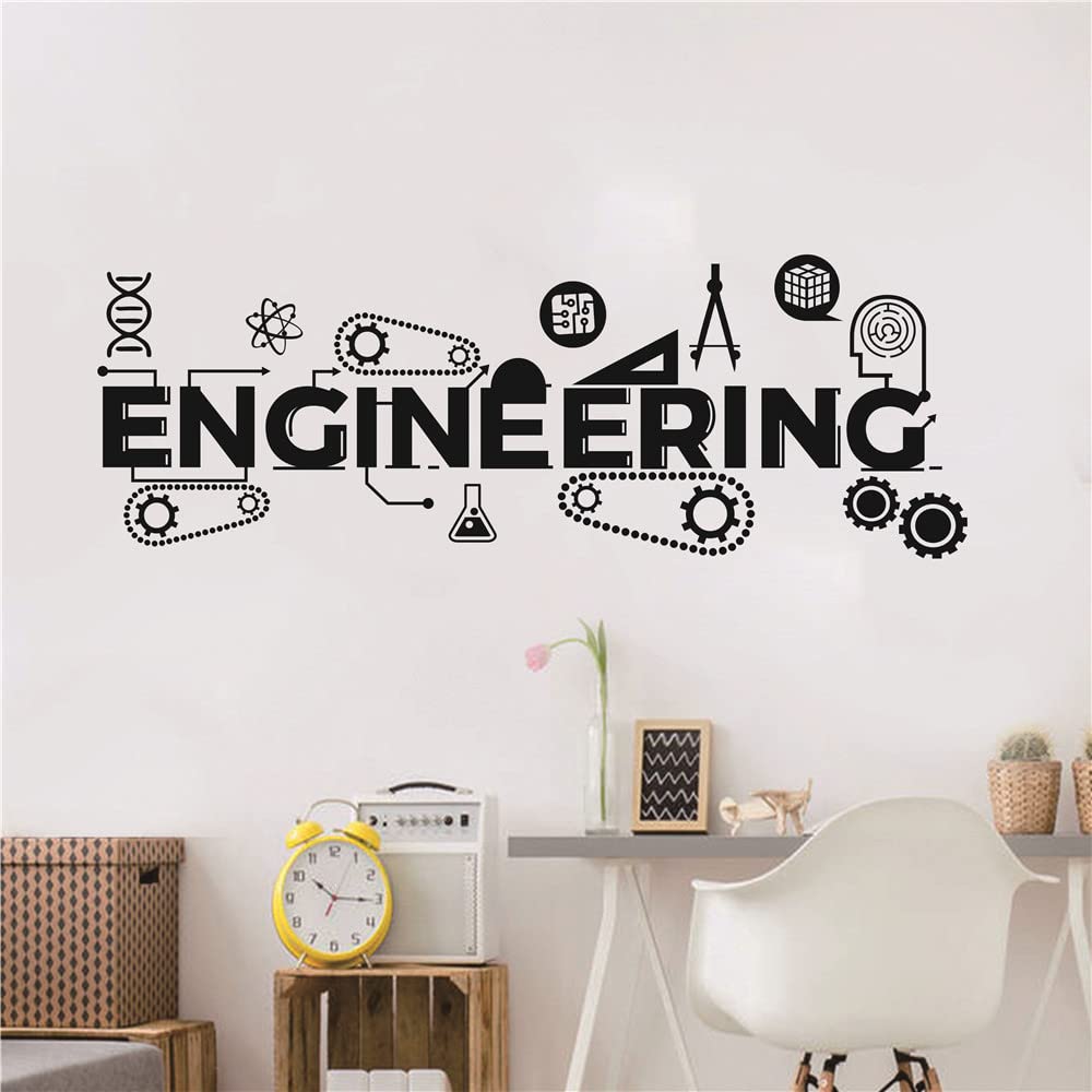 UILMNIY Engineering Wall Decals Science Technology Mathmatics Poster Removable Vinyl Stickers Education Classroom Decor School Interior Murals AFN94 (Black)