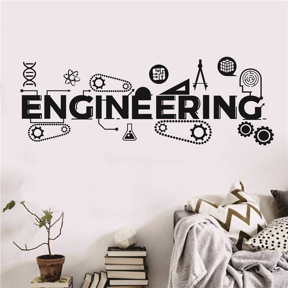 UILMNIY Engineering Wall Decals Science Technology Mathmatics Poster Removable Vinyl Stickers Education Classroom Decor School Interior Murals AFN94 (Black)