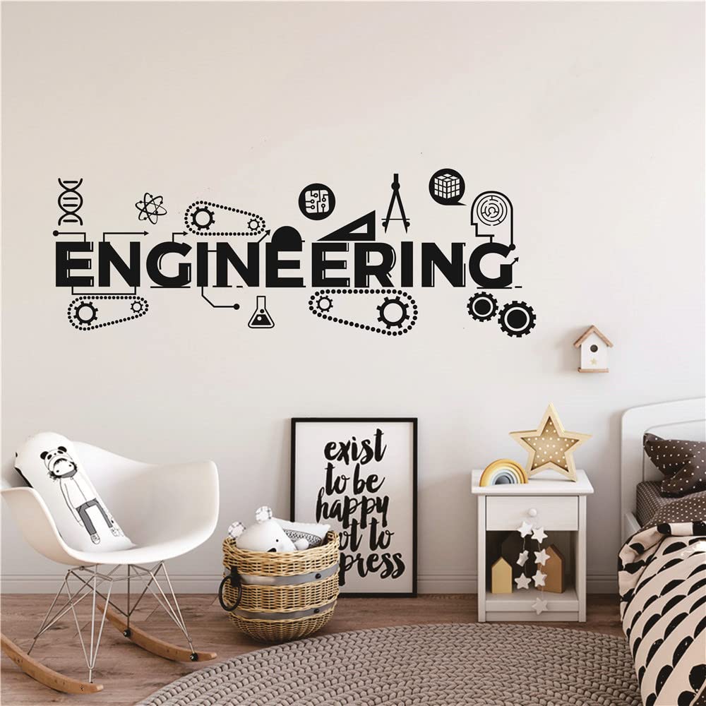 UILMNIY Engineering Wall Decals Science Technology Mathmatics Poster Removable Vinyl Stickers Education Classroom Decor School Interior Murals AFN94 (Black)