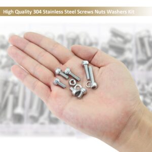 Kindroufly 242 Pieces M5 x 6/8 /10/12 /16/20 /25mm Hex Socket Head Cap Screws Nuts Washers Assortment Kit, 304 Stainless Steel, Fully Machine Thread