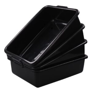 Qskely 4-Pack Plastic Commercial Bus Box, 32 L Black Large Bus Tub