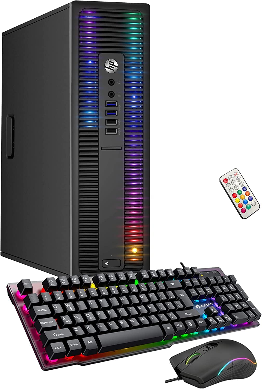 HP EliteDesk Desktop RGB Lights Computer AMD A-Series Processor 16 GB RAM, 256 GB SSD, Windows 10 Pro 64-bit, Wi-Fi, Gaming PC Keyboard & Mouse (Renewed)