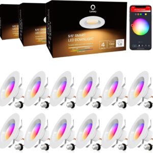 iLintek Lumary 12 Pack Smart Recessed Lighting 5/6 Inch, WiFi Recessed Lights Retrofit RGB Color Changing Can Lights, 13W 1000LM Metal Baffle Trim Downlight, Work with Alexa/Google Assistant/Siri