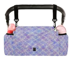 mermaid scales stroller organizer with cup holder universal stroller organizer bag detachable shoulder strap stroller accessories for diaper toys snacks keys fit all baby stroller