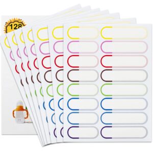 baby bottle labels for daycare, 128 pcs waterproof name labels for kids stuff school supplies, self laminating, dishwasher safe, name stickers for sippy cup, plastic water bottle, day care essentials