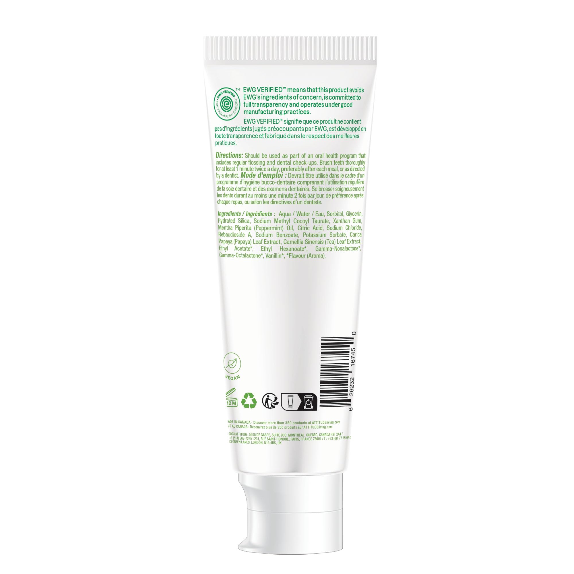 ATTITUDE Fluoride-Free Toothpaste, Plant- and Mineral-Based Ingredients, Vegan, Cruelty-Free and Sugar-Free, Coconut and Mint 4.2 Oz