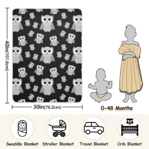 DOMIKING Gray Owls Black Personalized Baby Blankets with Name for Boys Girls Sleep Customized Throw Blanket with Cotton Quilted Crib Blanket for Baby Children Teen Boys, Unisex Newborn