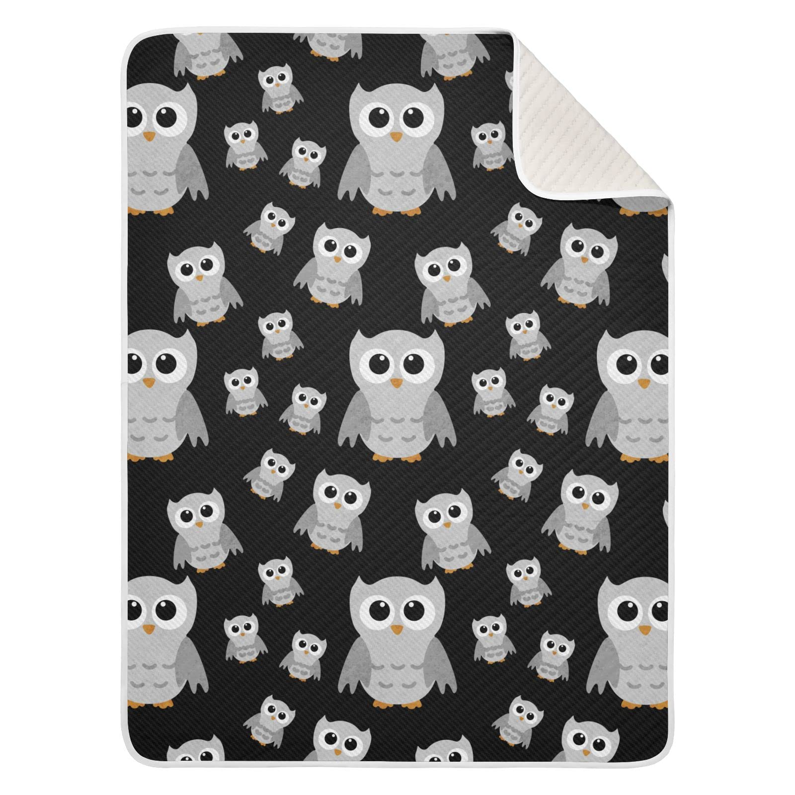 DOMIKING Gray Owls Black Personalized Baby Blankets with Name for Boys Girls Sleep Customized Throw Blanket with Cotton Quilted Crib Blanket for Baby Children Teen Boys, Unisex Newborn