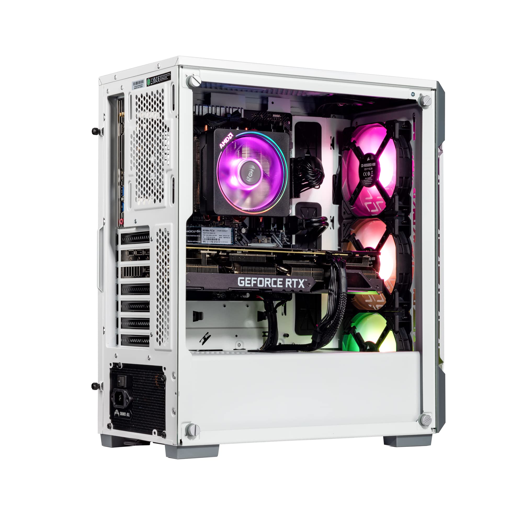 Velztorm White Fultix CTO Gaming Desktop PC (AMD Ryzen 5-5500 6-Core, GeForce RTX 3060 Ti 8GB, 16GB DDR4, 1TB PCIe SSD + 1TB HDD (3.5), RGB Fans, 650W PSU, AC WiFi, Bluetooth, Win 10 Home) VELZ0060