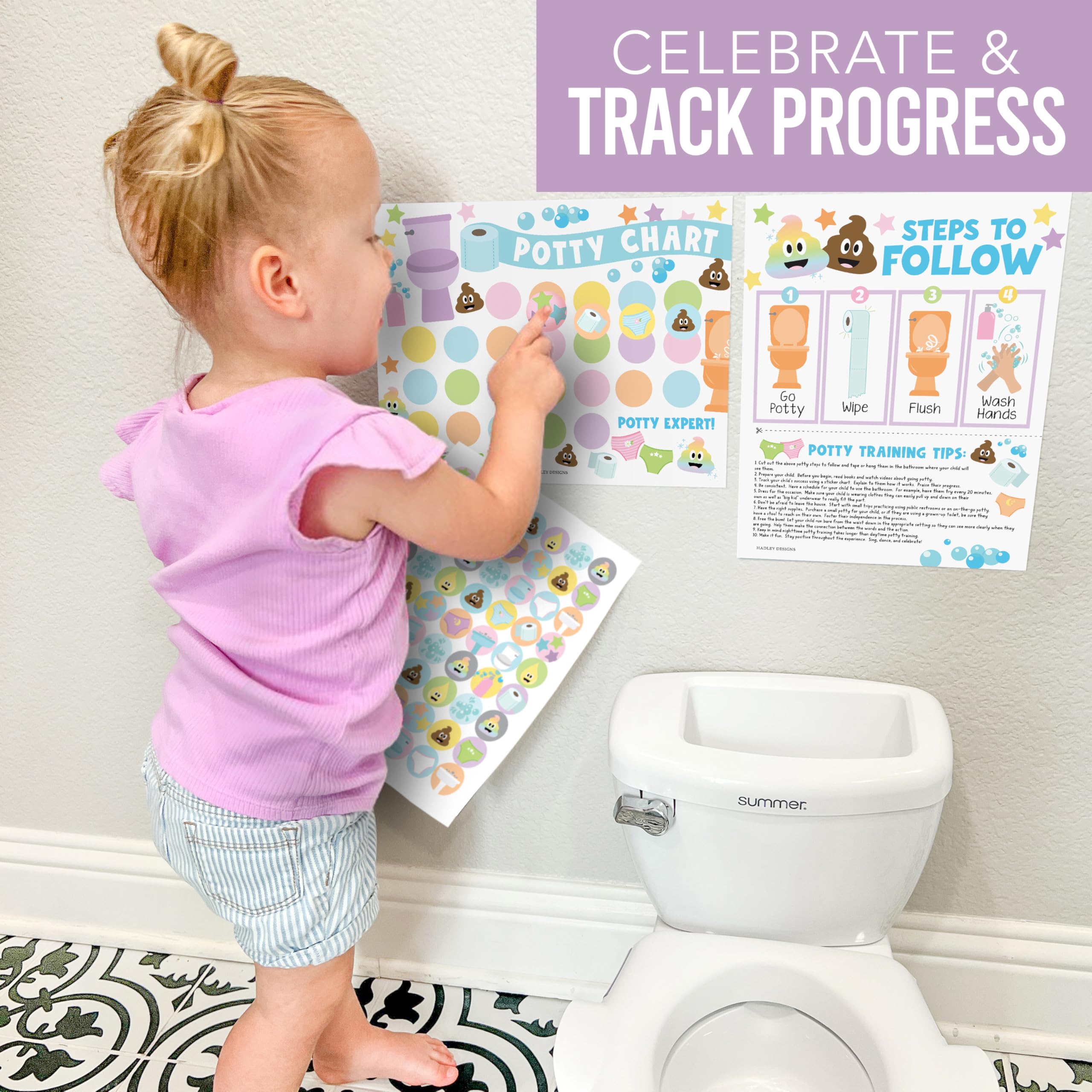 Hadley Designs Doodle Sticker Chart for Kids Potty Training Chart for Toddlers Boys - Potty Training Chart for Girls with Stickers, Potty Chart for Boys with Stickers