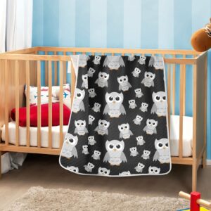 DOMIKING Gray Owls Black Personalized Baby Blankets with Name for Boys Girls Sleep Customized Throw Blanket with Cotton Quilted Crib Blanket for Baby Children Teen Boys, Unisex Newborn