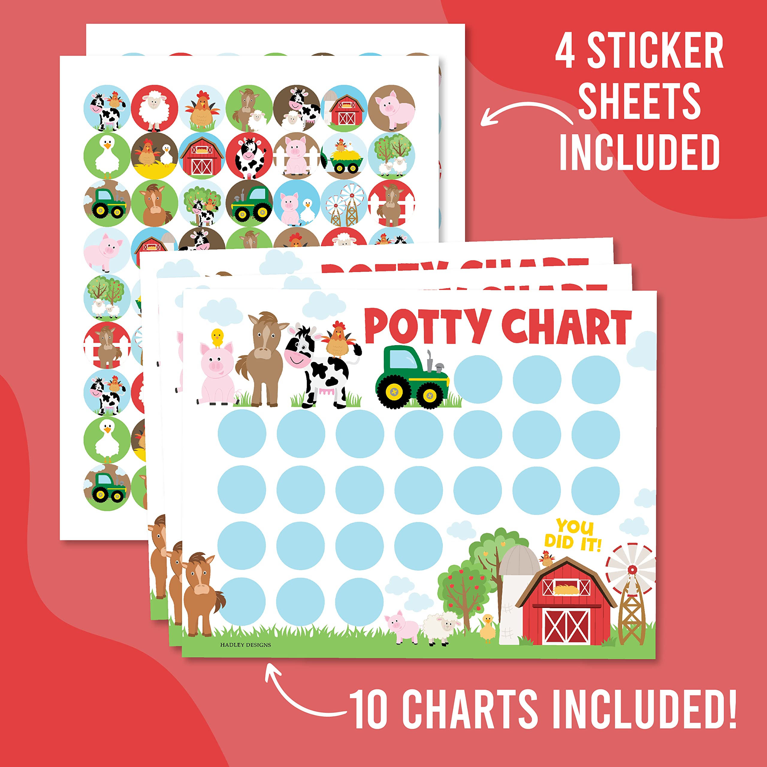 Hadley Designs Farm Animals Sticker Chart for Kids Potty Training Chart for Toddlers Boys - Potty Training Sticker Chart for Girls Potty, Potty Chart for Boys with Stickers