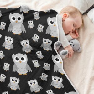 DOMIKING Gray Owls Black Personalized Baby Blankets with Name for Boys Girls Sleep Customized Throw Blanket with Cotton Quilted Crib Blanket for Baby Children Teen Boys, Unisex Newborn