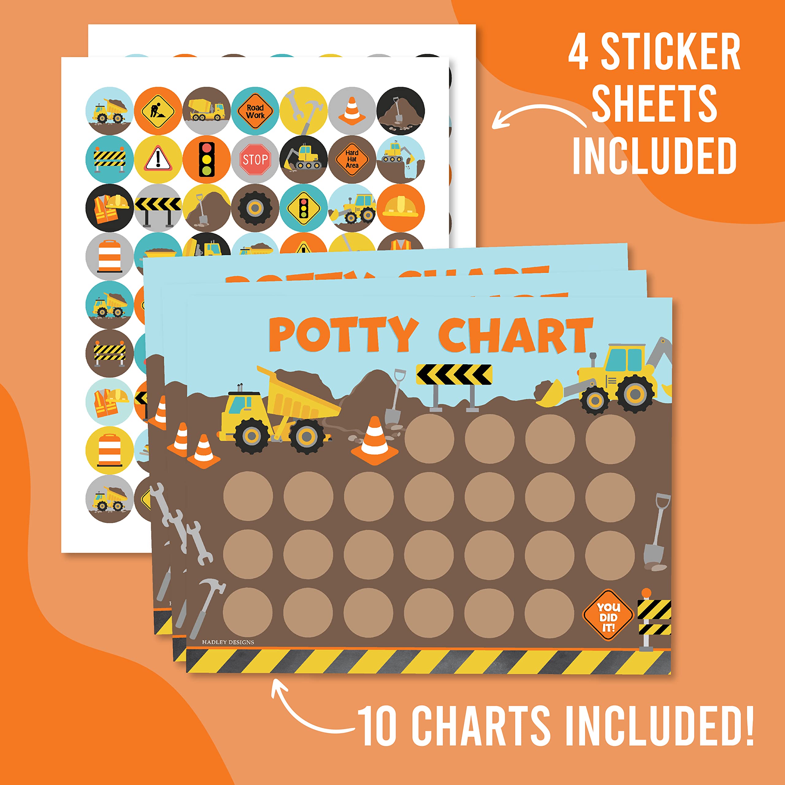 Hadley Designs Construction Potty Training Chart for Toddlers Boys - Potty Chart for Boys with Stickers, Kids Potty Training Chart for Toddlers Boys, Potty Sticker Chart for Toddlers Boy