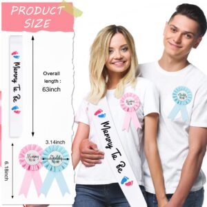 2024 Baby Shower Sash Gifts Mommy to Be Daddy to Be Badge Combo Kit Party Favors Decorations Photo Props New Parents Keepsake, Blue & Pink Spring