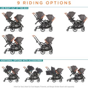 Contours Curve V2 Convertible Tandem Double Baby Stroller & Toddler Stroller - Twin Stroller, 360 Turns, Removable and Reversible Seats, Infant Car Seat Compatibility - Black Herringbone