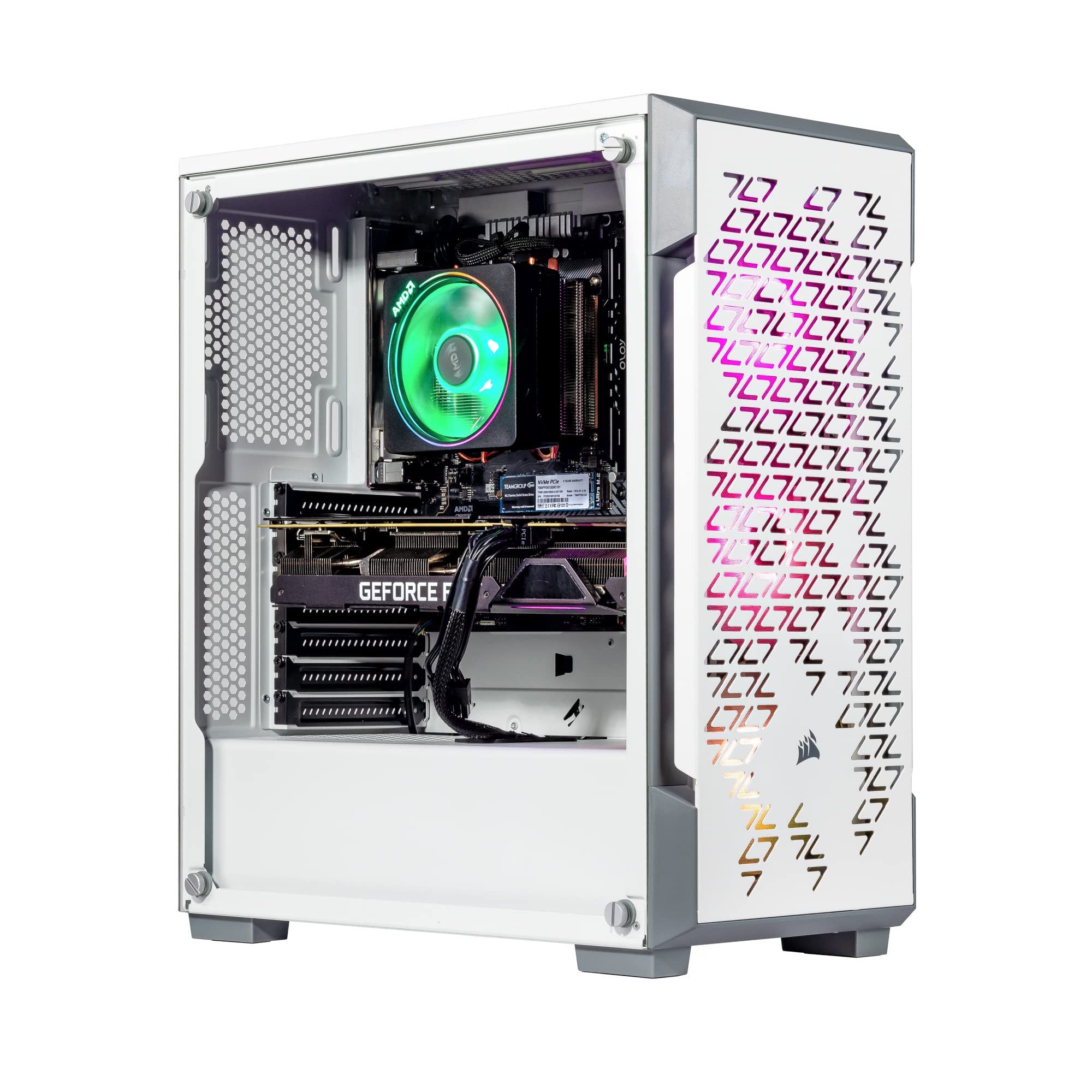 Velztorm White Fultix CTO Gaming Desktop PC (AMD Ryzen 5-5500 6-Core, GeForce RTX 3060 Ti 8GB, 16GB DDR4, 1TB PCIe SSD + 1TB HDD (3.5), RGB Fans, 650W PSU, AC WiFi, Bluetooth, Win 10 Home) VELZ0060