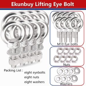 Lifting Shoulder Eye Bolts, Ekunbuy Screw Bolt 304 Stainless Steel Heavy Duty Lifting Ring Threaded Eyebolts with Washers and Nuts for Indoor Outdoor