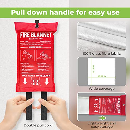 Guardryshely Fire Blanket for Home, Emergency Fire Blanket Kitchen, Easy to Store Fire Suppression Blanket, Fiberglass Fire Blanket Emergency for Grill, Car, Fireplace (39 in x 39 in), 2 Packs