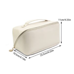 S-SNAIL-OO Upgrade Large-capacity Travel Cosmetic Bag, Women Pu Leather Waterproof Portable Cosmetic Bag with Handle, Storage Bag for Place Skin Care Products, Jewelry, Sundries. (White)