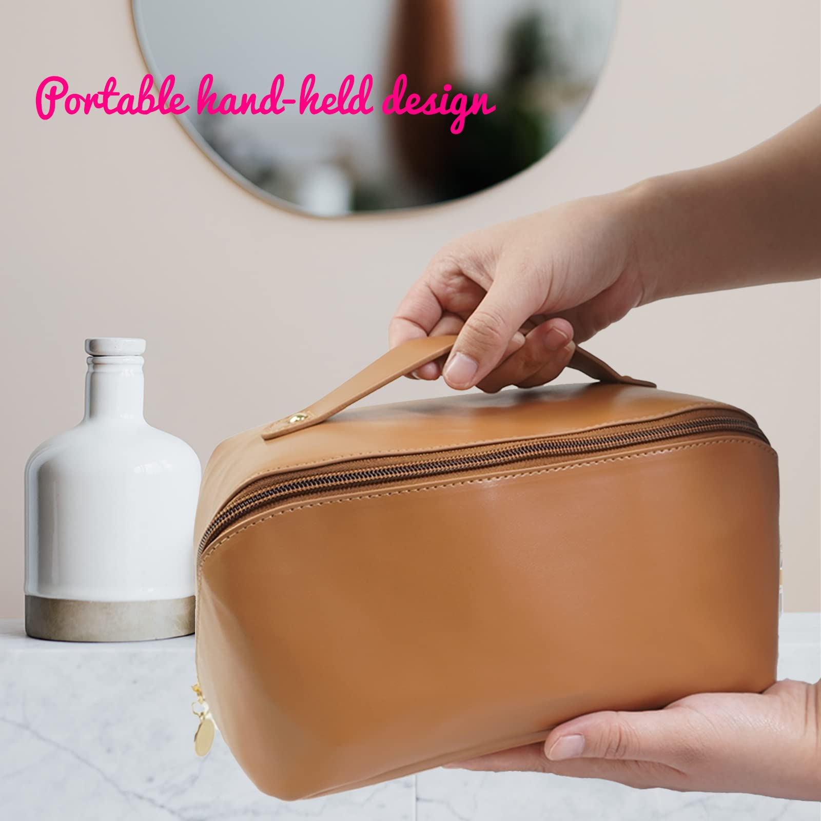 S-SNAIL-OO Upgrade Large-capacity Travel Cosmetic Bag, Women Pu Leather Waterproof Portable Cosmetic Bag with Handle, Storage Bag for Place Skin Care Products, Jewelry, Sundries. (White)