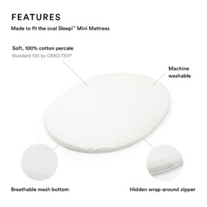 Stokke Sleepi Mini Fitted Sheet, White - Soft Sheets for Sweet Dreams - Made for The Oval Sleepi Mini Mattress - Safe, Stylish & Washable - 100% Fine Cotton Percale