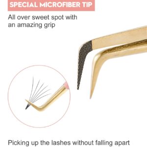 Ms.Queen Lash Extension Tweezers,Diamond Grip 90 Degree False Lashes Tweezers 3D 6D Mink Eyelash Make Fans