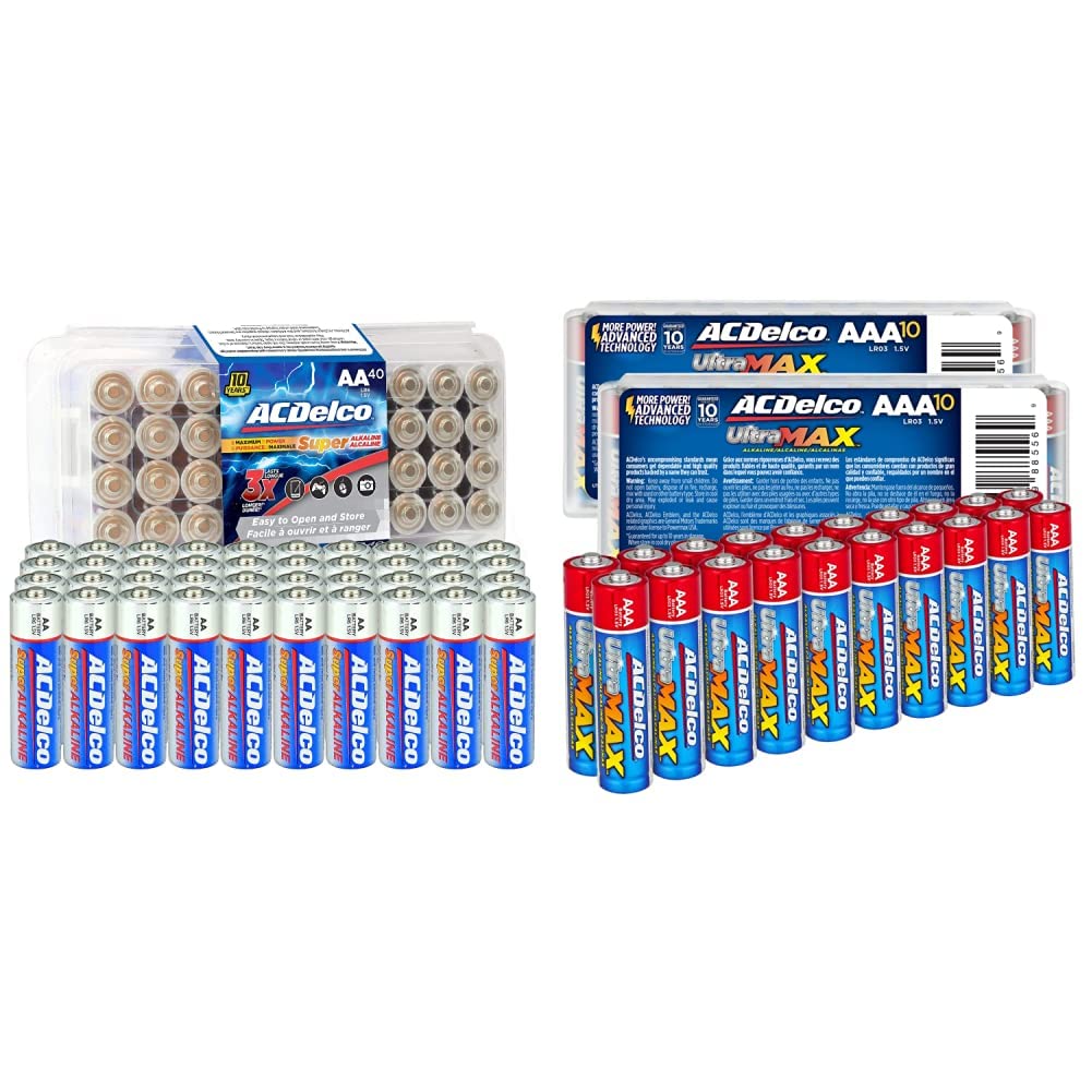 ACDelco 40-Count AA Batteries, Blue & ltraMAX 20-Count AAA Batteries, Alkaline Battery with Advanced Technology, 10-Year Shelf Life, Recloseable Packaging