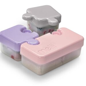 melii Puzzle Bento Box Food Storage Container, 3 Compartments, 28.6 Ounce (Pink, Purple & Grey)