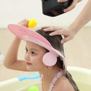 baby shower cap shampoo visor shield hat kids bath washing hair rinser prevents water from pooling in face for to protect the eyes and ears of toddlers and children (pink)