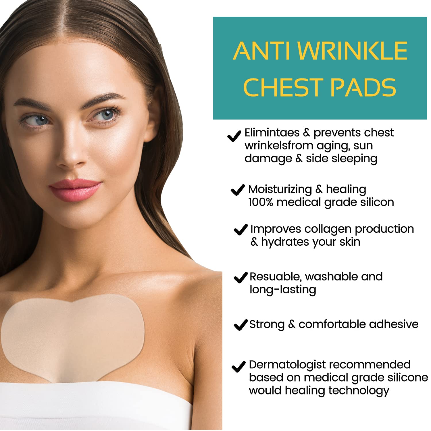 AGOPLEE Chest Wrinkle Pads, Pack of 5 100% Medical Grade Anti-Aging Advanced Skin Firming Tightening & Moisturizing Patches, Décolleté Anti Wrinkle Patches, Overnight Wrinkle Remover Treatment