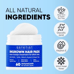 Ingrown Hair Pads Razor Bump Stopper Eliminate Ingrown Hair Strawberry Legs Butt Acne Soothe Bumps Scars Irritation Rashes Shaving Remedy Gentle Exfoliating Treatment Wipes After Shave Bikini Bump