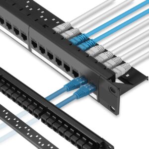 Rapink Patch Panel 24 Port Cat6 Bundle with Patch Cables Cat6 1ft 24 Pack blue