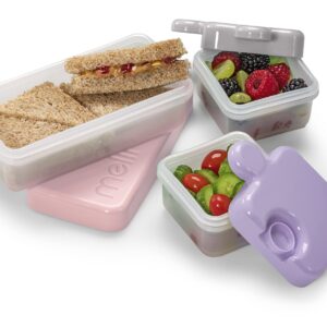 melii Puzzle Bento Box Food Storage Container, 3 Compartments, 28.6 Ounce (Pink, Purple & Grey)