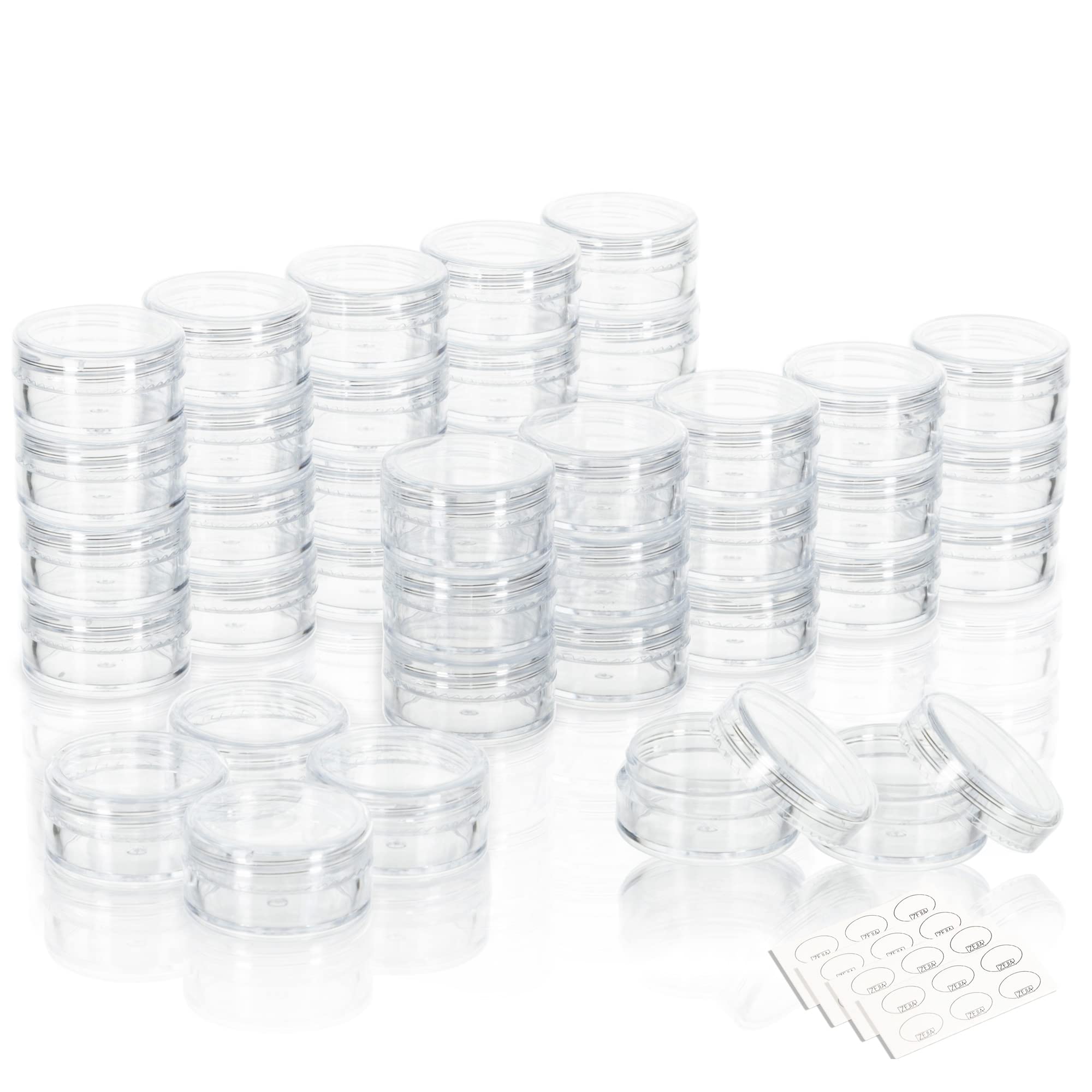 ZEJIA Sample Containers, Tiny Sample Jars with Lids, 5 Gram Cosmetic Containers with lids, Clear Lip Balm Containers (50 Pieces)