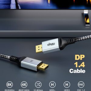 fairikabe DisplayPort 1.4 Cable, DP 8K Cable 6.6ft (8K@60Hz, 4K@144Hz, 2K@240Hz), Display Port Cable 1.4 Support 32.4Gbit/s, HDR 10, HBR3, FreeSync, G-sync, DSC1.2