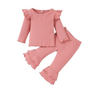 clothes for baby girls infant girls long sleeve solid ribbed tops and ruffles flare pants outfits pink