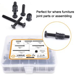 VIGRUE 105PCS 1/4-20 SAE Screws Bolt, Black Alloy Steel Hex Socket Cap Bolts Barrel Nuts Assortment Kit for Baby Bed Furniture Hardware Cots Chairs 1/4-20x1" to 1/4-20x3-1/2"