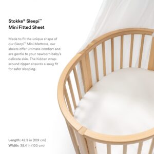 Stokke Sleepi Mini Fitted Sheet, White - Soft Sheets for Sweet Dreams - Made for The Oval Sleepi Mini Mattress - Safe, Stylish & Washable - 100% Fine Cotton Percale